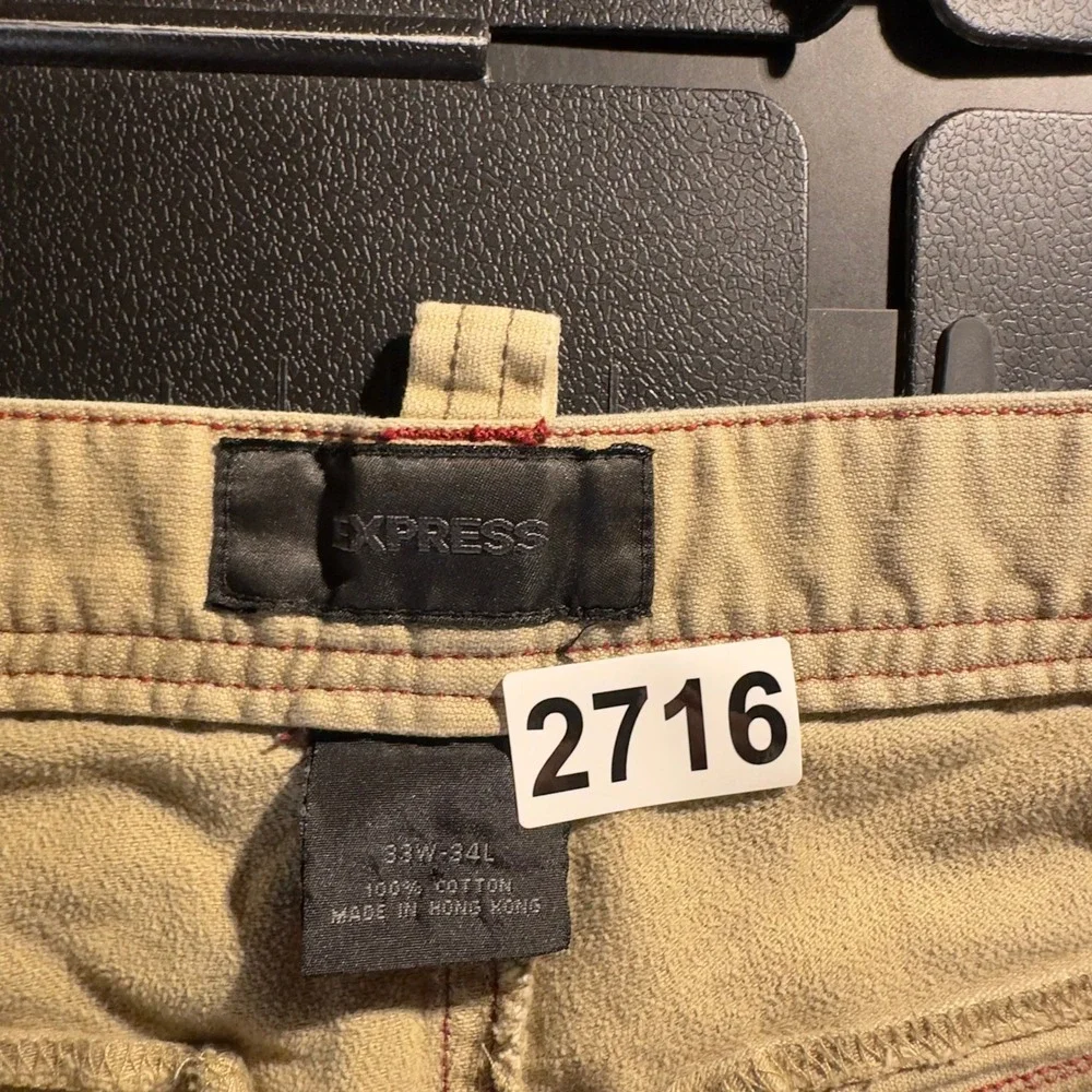 Vintage Baggy Express Cargo Pants Mens 33x34 Tan Y2K Streetwear Utility Khaki